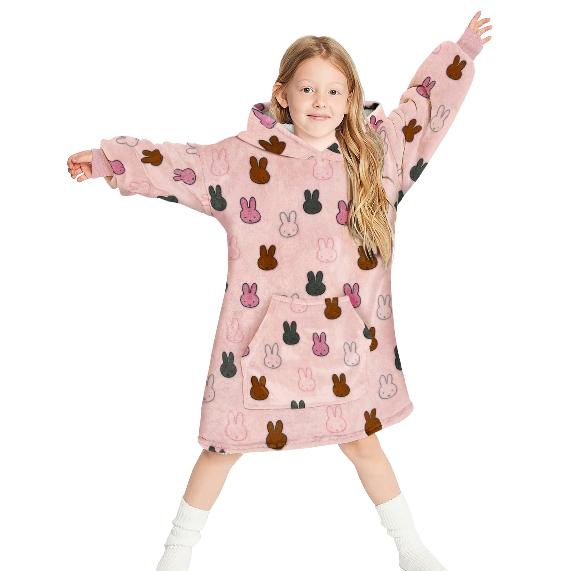 Dziecięca bluza z kapturem, oversize, dla dziewcząt, chłopców, zimowa bluza z kapturem, Sherpa, z kieszenią, dla dzieci, puszysta, ogromna, ciepła