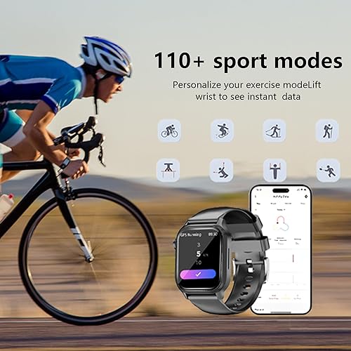 Miniatura 2 de Reloj inteligente negro para hombresmujeres, rastreador de fitness de 1.85 pulgadas con monitor de frecuencia cardíacalinterna, IP67 impermeable,