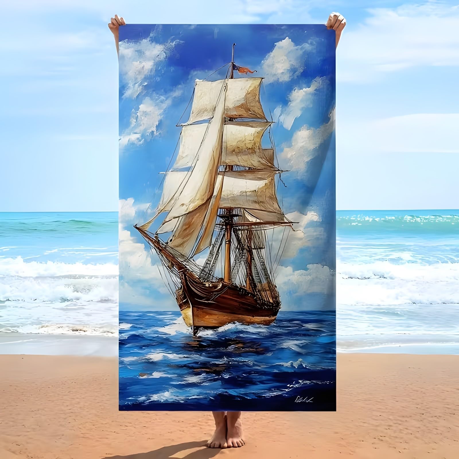 Yzqglhp Women's Sailing Boat Microfibre Beach Towel Clouds Beach Bath Towel Quick Drying, Lightweight, Sand-Free, Durable, For Pool, Gym, Camping, Travel Towel 90X200cm