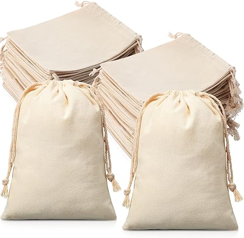 Miniatura 7 de Wesnoy 200 bolsas de algodón con cordón, bolsa de muselina reutilizable de 5 x 7 pulgadas para bodas, manualidades, suministros de fiesta en casa