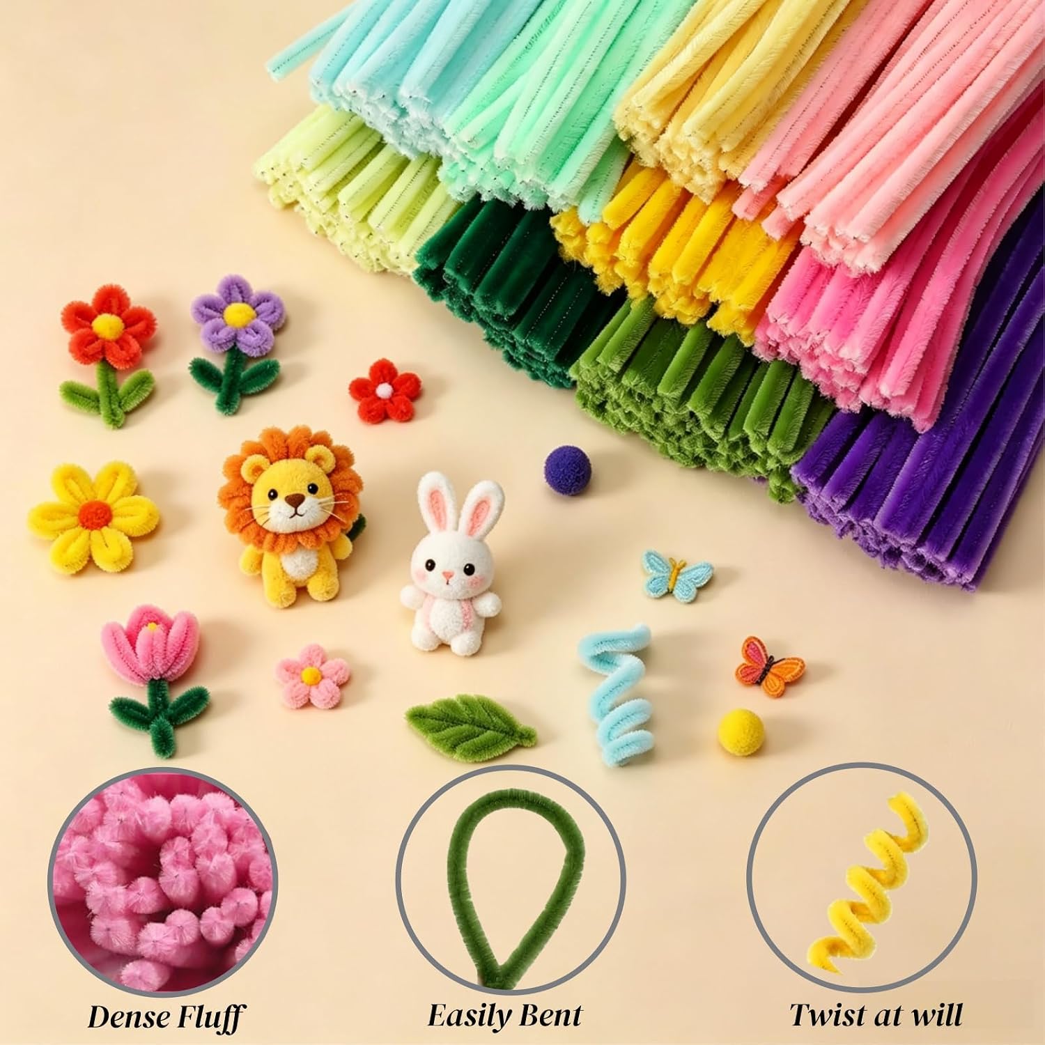 Pipe Cleaners 200 Pcs, Golden Yellow & Deep Yellow Chenille Stems, Thick & Fluffy 12" x 0.24", for DIY Crafts, Flowers, Animals & Decorations image 4