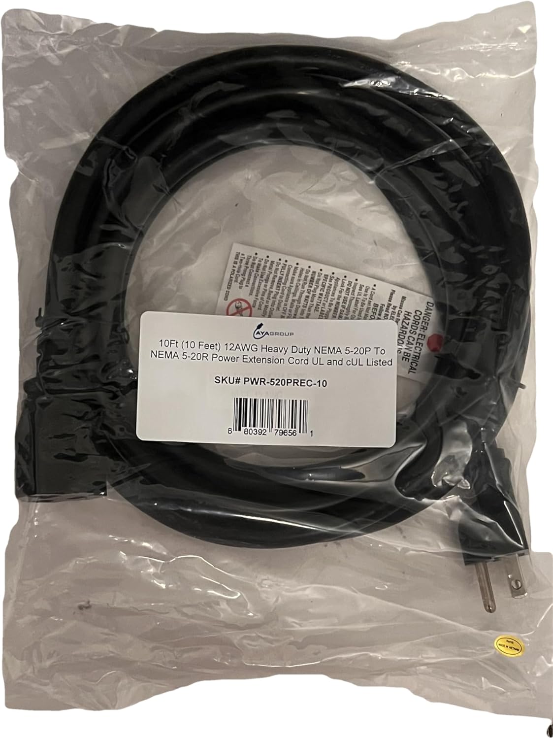 AYA 10Ft (10 Feet) 12AWG Heavy Duty NEMA 5-20P to NEMA 5-20R Power Extension Cord UL and cUL Listed