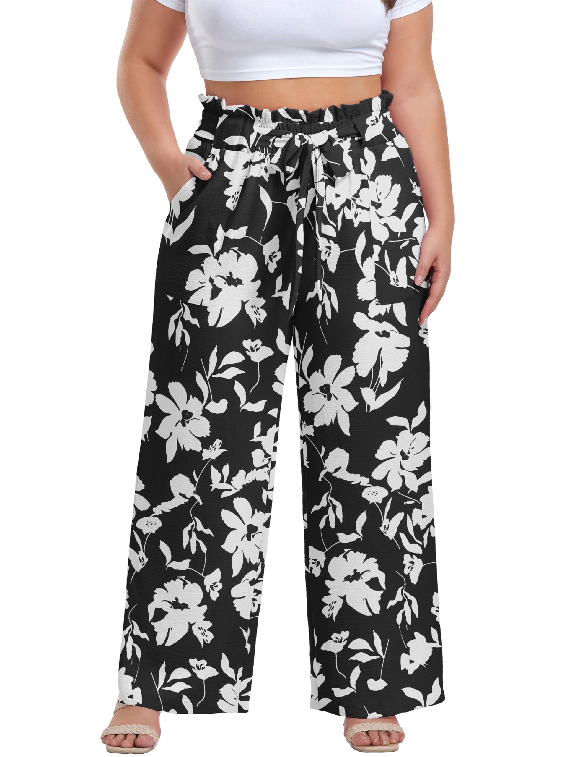 OLRIK Plus Size Pants for Women High Waisted Wide Leg Casual Palazzo Pants