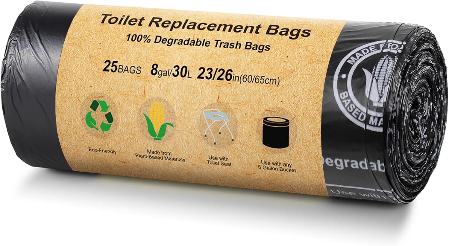 BLIKA 25 Count Toilet Replacement Bags, 8 Gallon, 30 Liter, Heavy Duty 1 Mil, Compost Bags 8 Gallon, Camping Toilet Bags for Portable Toilet, Car Travel, Camping, Long Trips