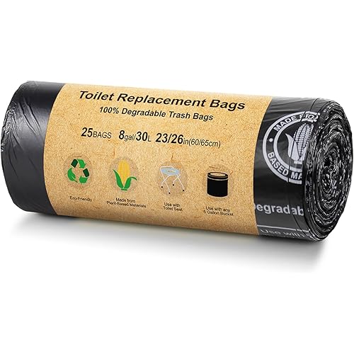 BLIKA 25 Count Toilet Replacement Bags, 8 Gallon, 30 Liter, Heavy Duty 1 Mil, Compost Bags 8 Gallon, Camping Toilet Bags for Portable Toilet, Car Travel, Camping, Long Trips