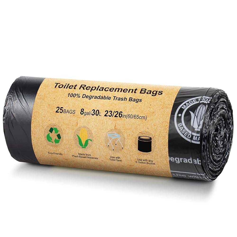 BLIKA 25 Count Toilet Replacement Bags, 8 Gallon, 30 Liter, Heavy Duty 1 Mil, Compost Bags 8 Gallon, Camping Toilet Bags for Portable Toilet, Car Travel, Camping, Long Trips