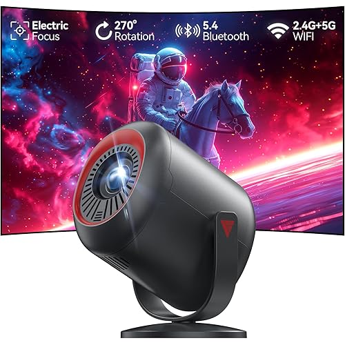 KSAN Projector with Stand, [Electric Focus] 1080P WiFi Projector with Bluetooth, Portable Movie Projector for Indoor Outdoor Use, HDMI/USB/Type C/3.5mm AV for IOS/Android/Windows/TV Stick/PS5