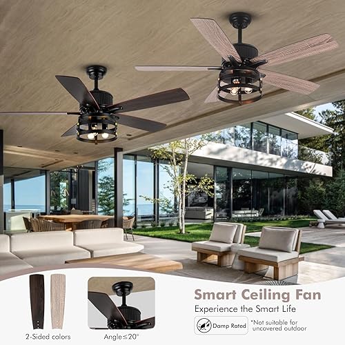 Miniatura 6 de Farmhouse Rustic Ceiling Fans with Lights, 52 Inch Outdoor Ceiling Fans with Light for Patios, Large Airflow Reversible Dual Finish Blades