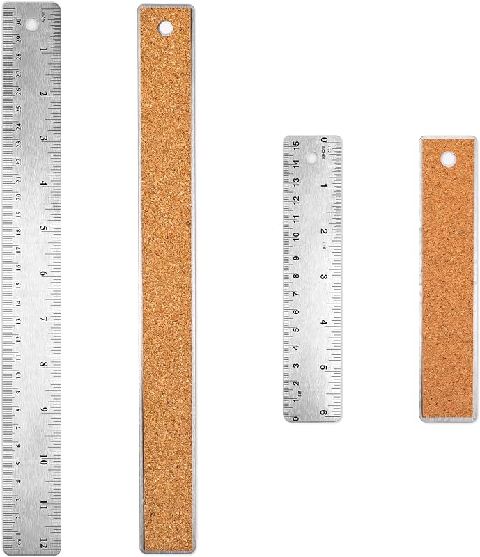 Metal Ruler Cork Backed 6 Inch 12 Inch Stainless Steel Metal Rulers with Cork Backing Non-Slip Straight Edge Ruler with Inch and Centimeters for Student School Office Drafting Tools