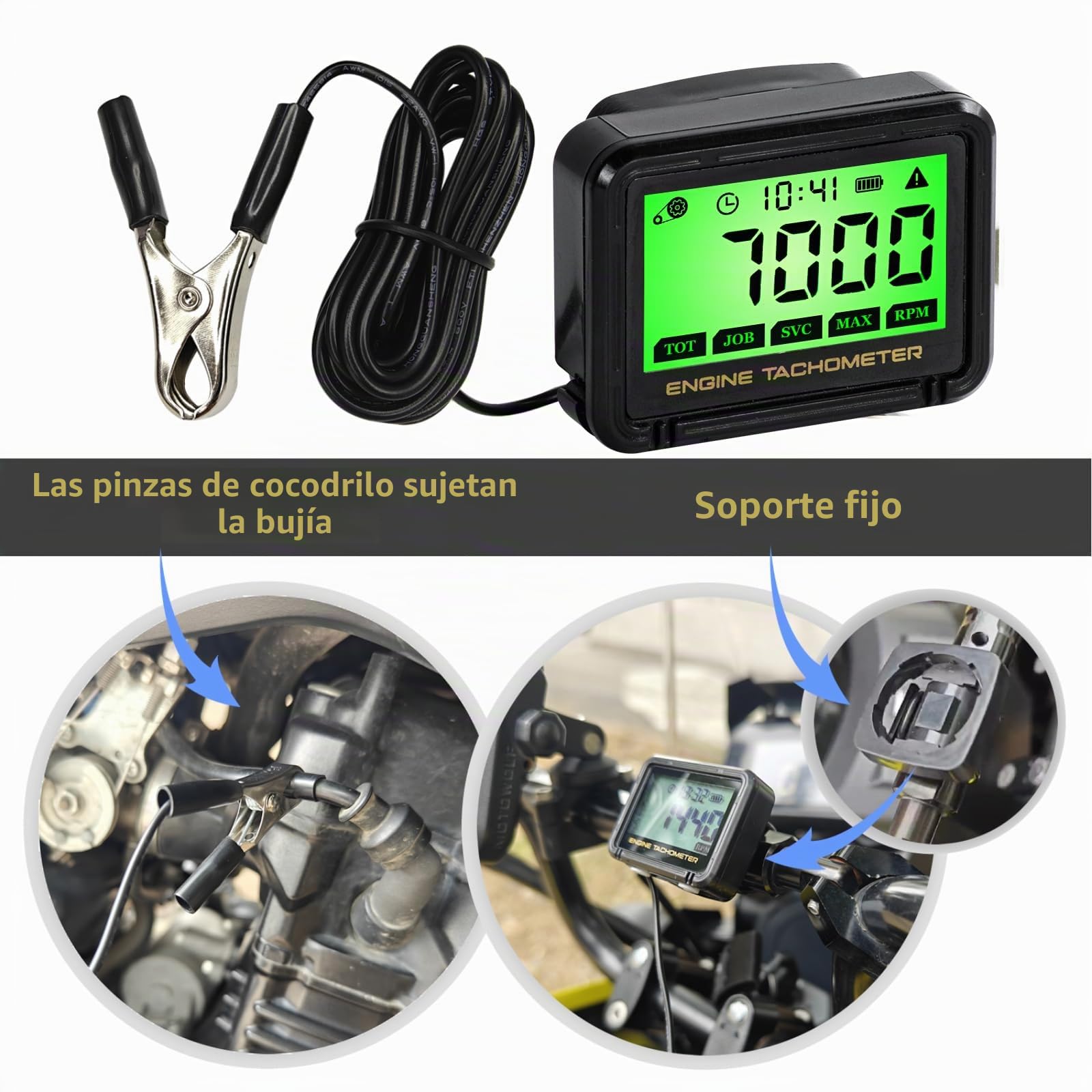 Tacómetro de Motosierra Digital Inductivo Tacó metro para motor de clip Drehzahlmesser RPM Tacómetros de Pulso para Cortacésped, Motocicleta,ATV, Barco, Equipo Marino, UTV y Motores Pequeños