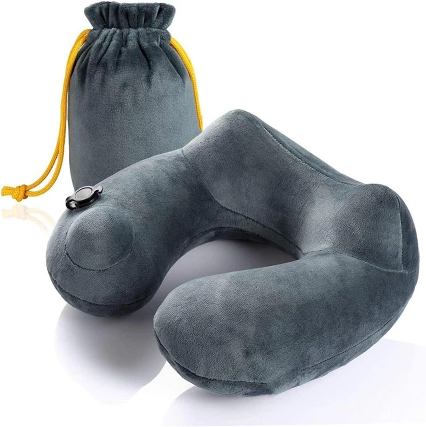 Travel Inflatable Pillow Soft Neck Support Lightweight Ergonomic Sleeping On Planes, Cars and Trains Storage Bag Included