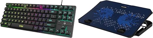 EvoFox Fireblade Wired TKL Gaming Keyboard with Breathing Effect (Black) Frost Laptop Cooling Pad with 125mm Silent Fans (Blue)