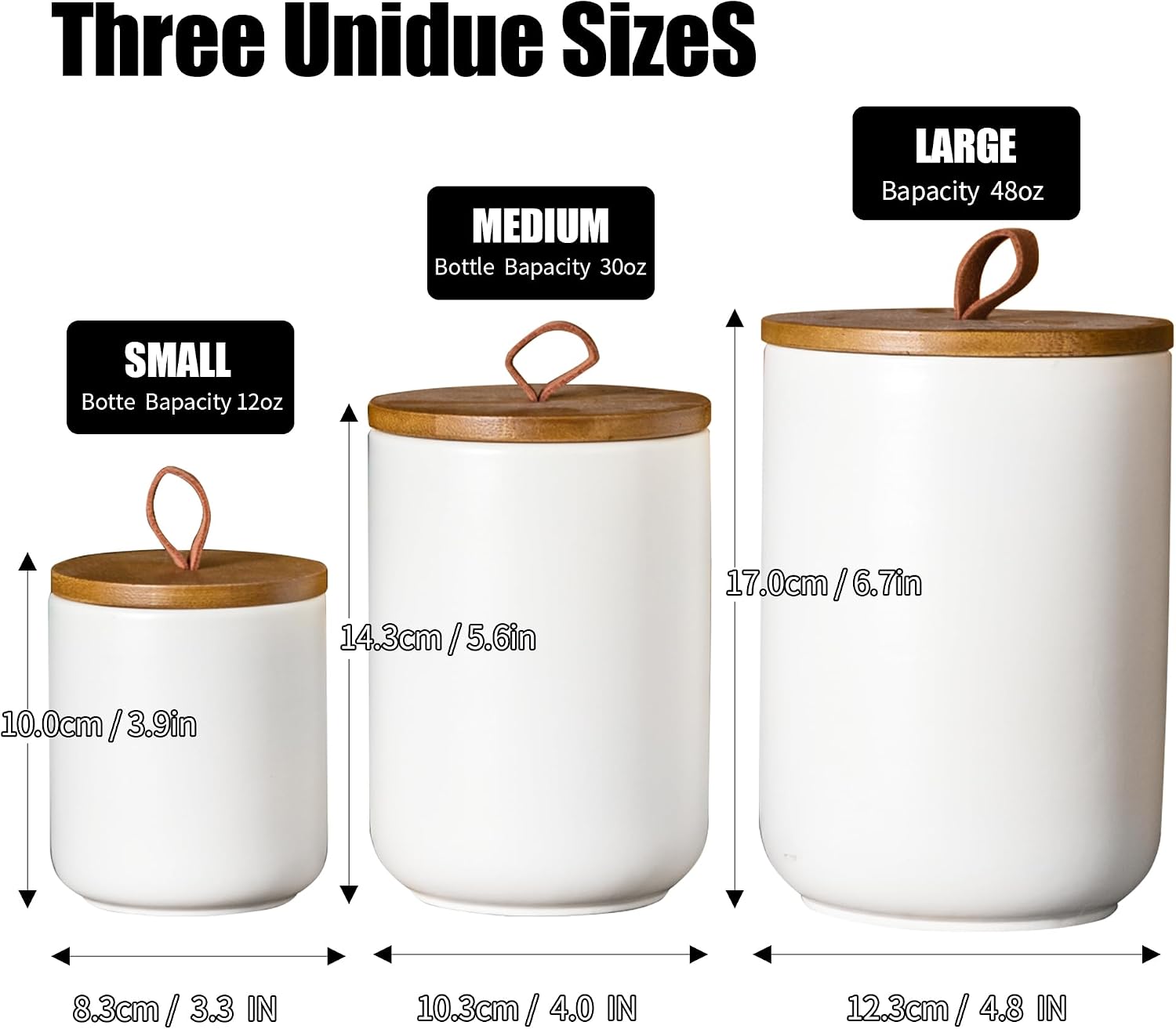 Ceramic Bathroom Organizer Set, Cotton Ball and Q-tip Holder, Storage Canister for Makeup Accessories, 3-Piece