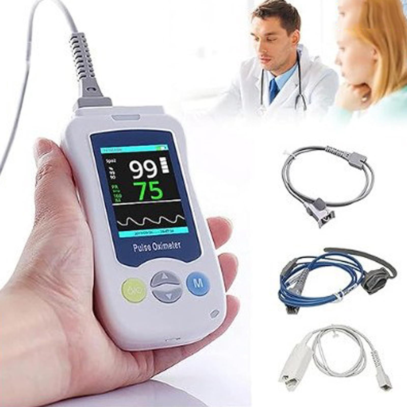 Oxímetro De Pulso Veterinario De Mano, Función De Reproducción De Almacenamiento De Cable USB, Conveniente para Transportar, Sonda De Sensor De Oído/Lengua De Mano, con Software para Pc