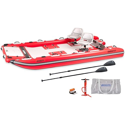 Sea Eagle FastCat Catamaran 2-4 Person Inflatable Boat-Rigid, High-Pressure, All-Drop Stitch, Easy Setup, Self-Bailing