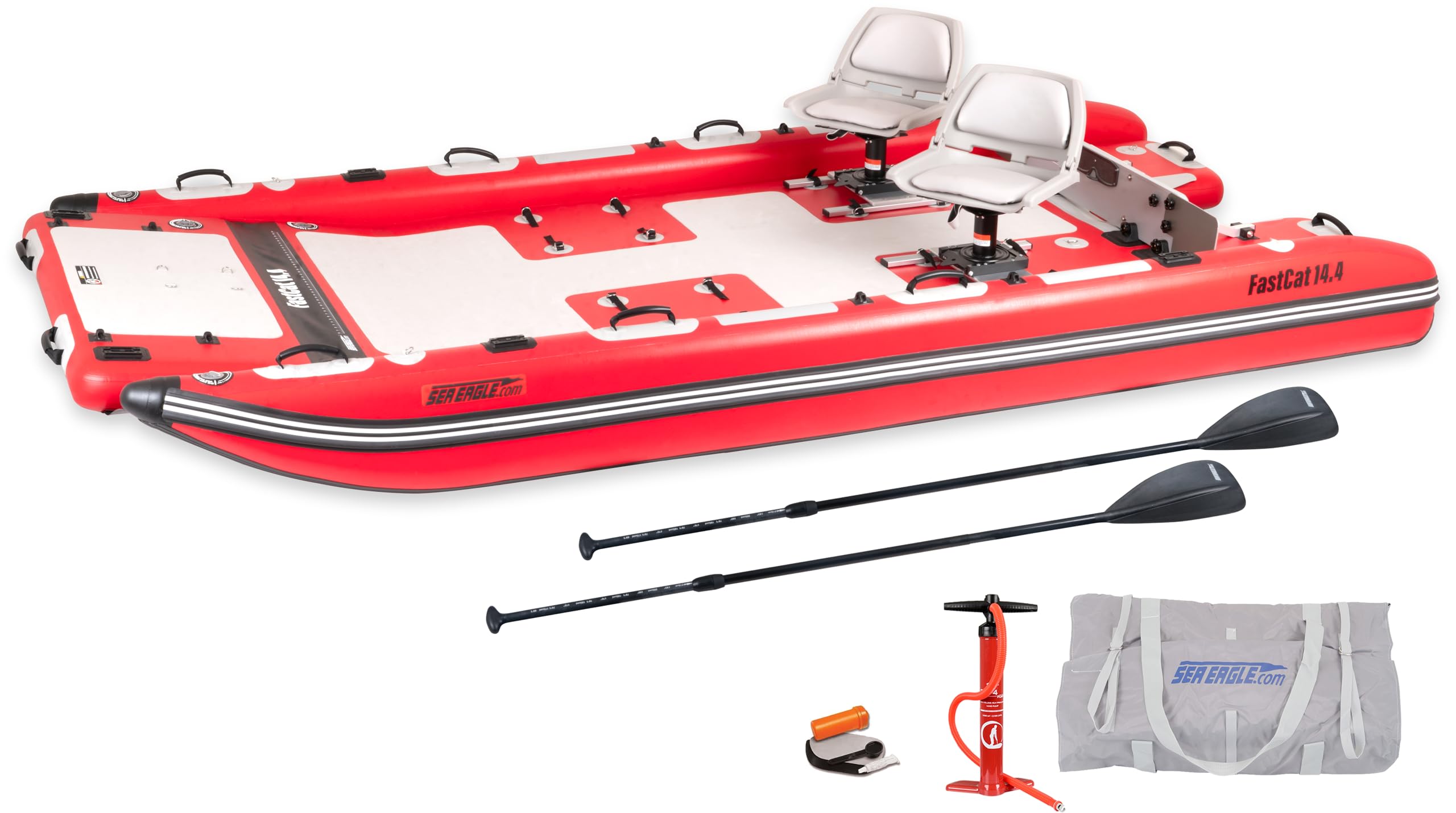 Sea Eagle FastCat Catamaran 2-4 Person Inflatable Boat-Rigid, High-Pressure, All-Drop Stitch, Easy Setup, Self-Bailing