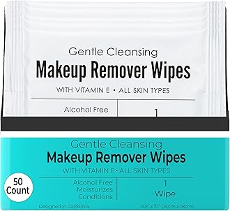 World Amenities - Makeup Remover Wipes - Alcohol Free - Vitamin E Face Wipes for Sensitive Skin Comfort - Individually Wrapped - Travel Friendly Facial Cleansing Wipes - 50 Count