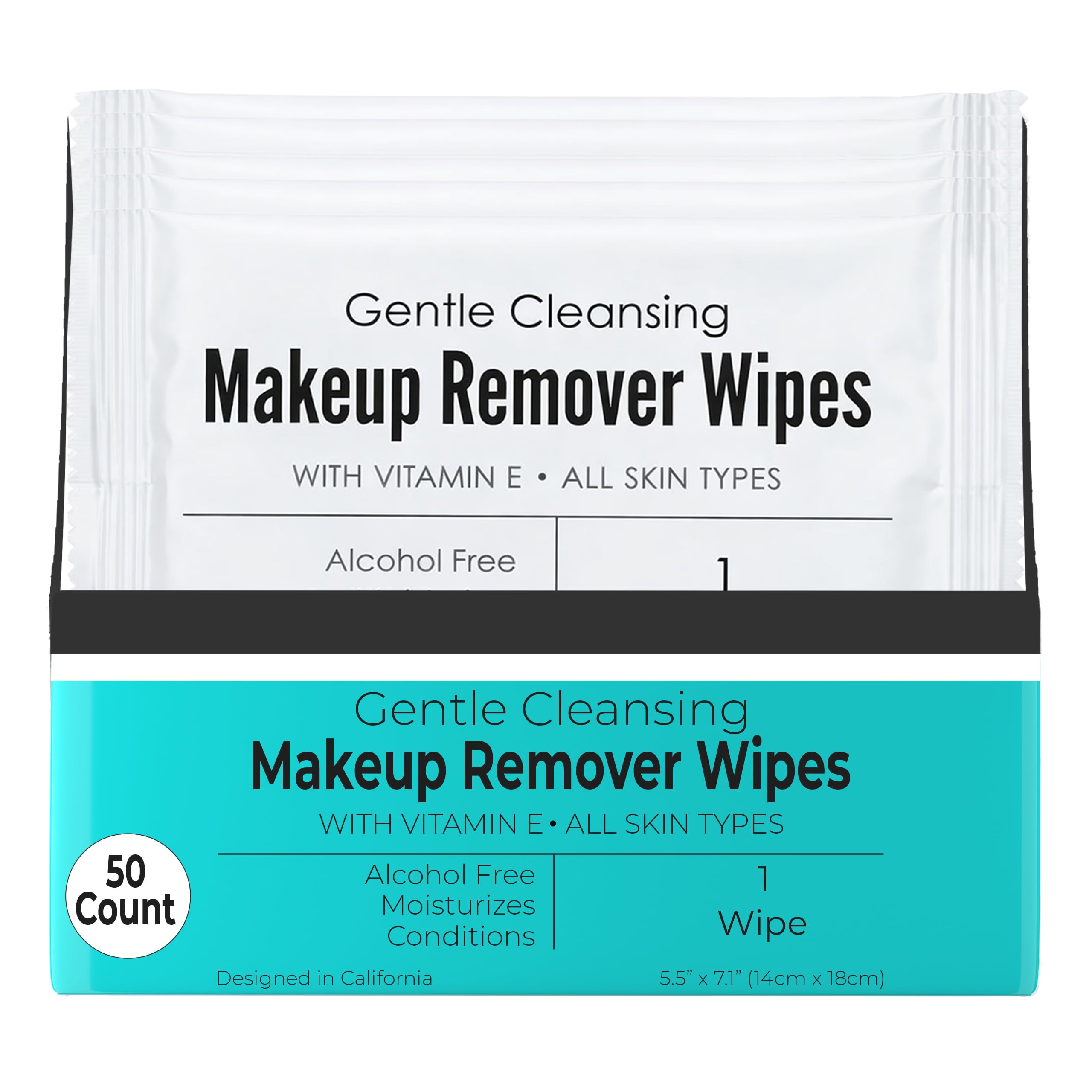 World Amenities - Makeup Remover Wipes - Alcohol Free - Vitamin E Face Wipes for Sensitive Skin Comfort - Individually Wrapped - Travel Friendly Facial Cleansing Wipes - 50 Count