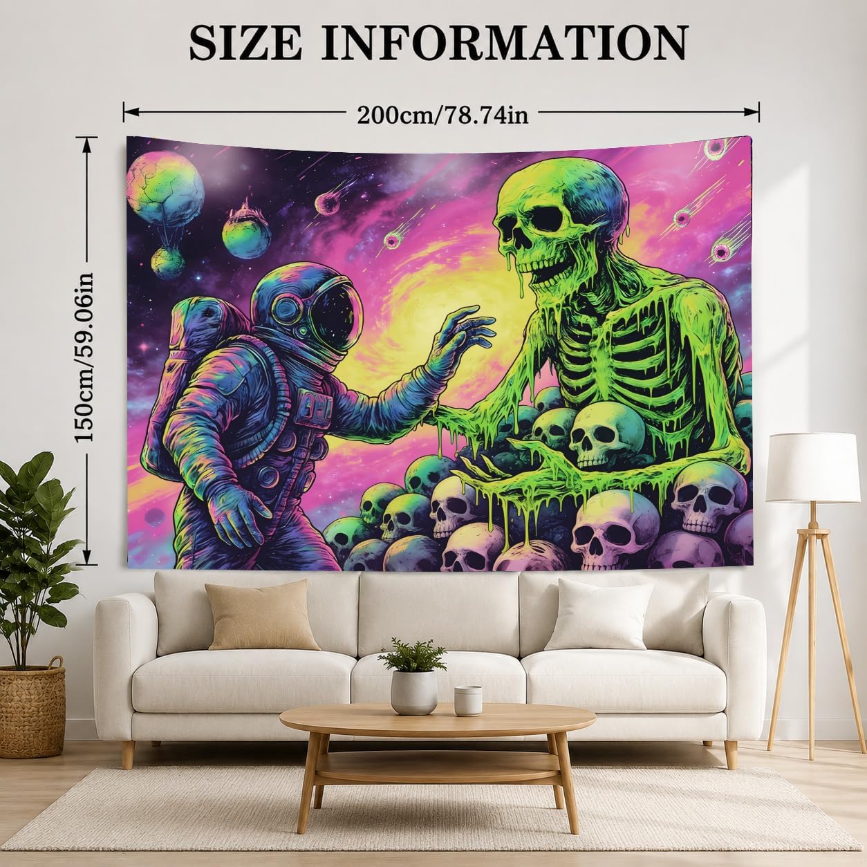 UV Tapestry 78.74X59.06in, Blacklight Reactive Tapestry Fluorescent, Hanging Neon Wall Tapestry for Bedroom Dorm, Room Tapestry Large Wall, Tapestry Room Backdrop, Cosmic Skeleton Wall Decor, Halloween & Party