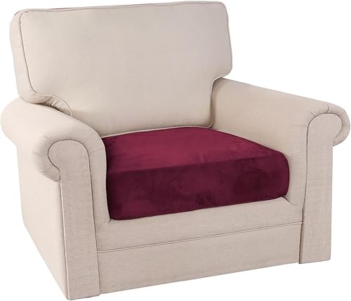 Miniatura 8 de PrinceDeco Fundas de cojín elásticas de terciopelo para sofá, fundas de cojín individuales para sofá con parte inferior elástica (1 funda de cojín