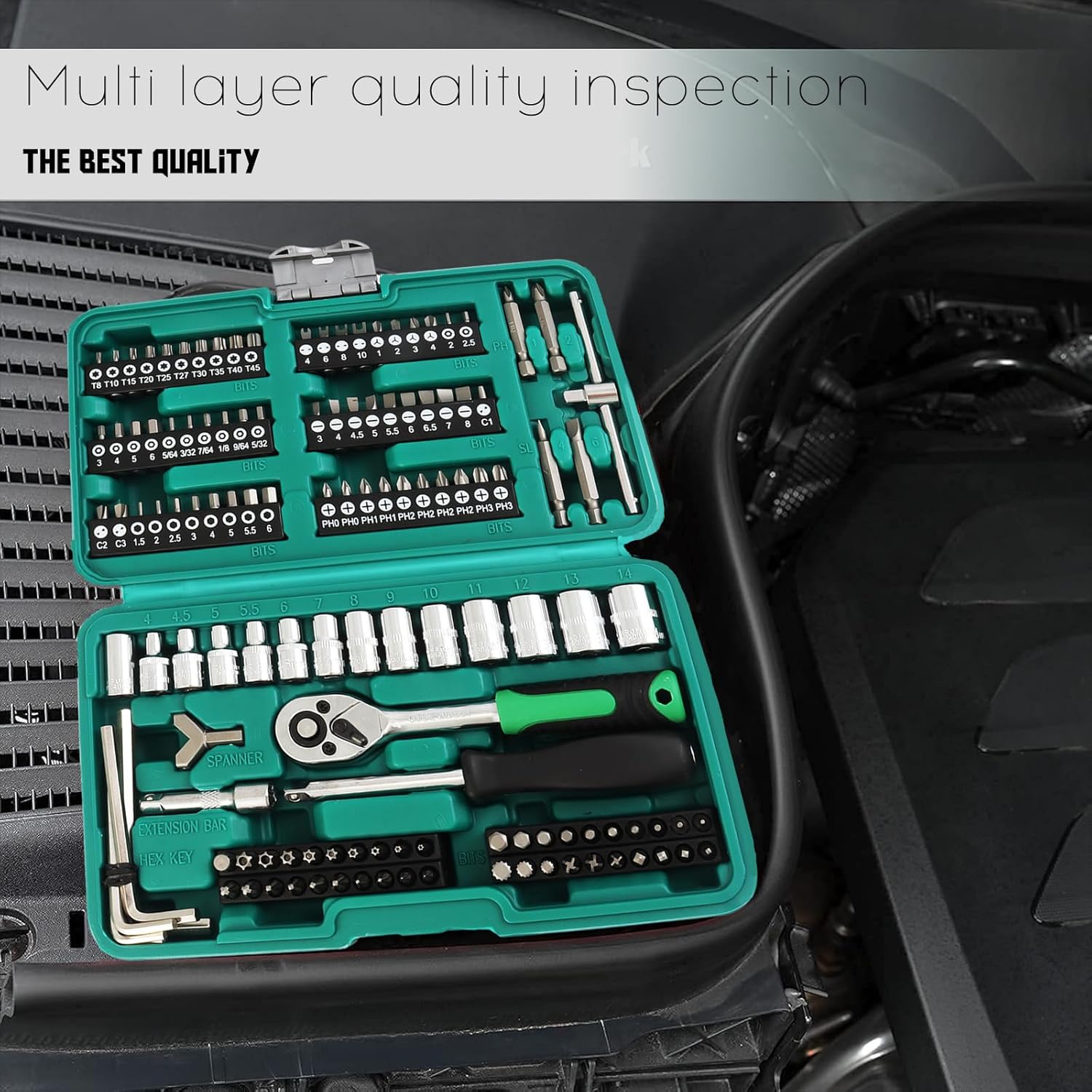 130 Pieces 1/4 Inch Drive Socket Ratchet Wrench Set, Mechanic Tool Set, with Bit Socket Set Metric and Extension Bar for Auto Repairing and Household