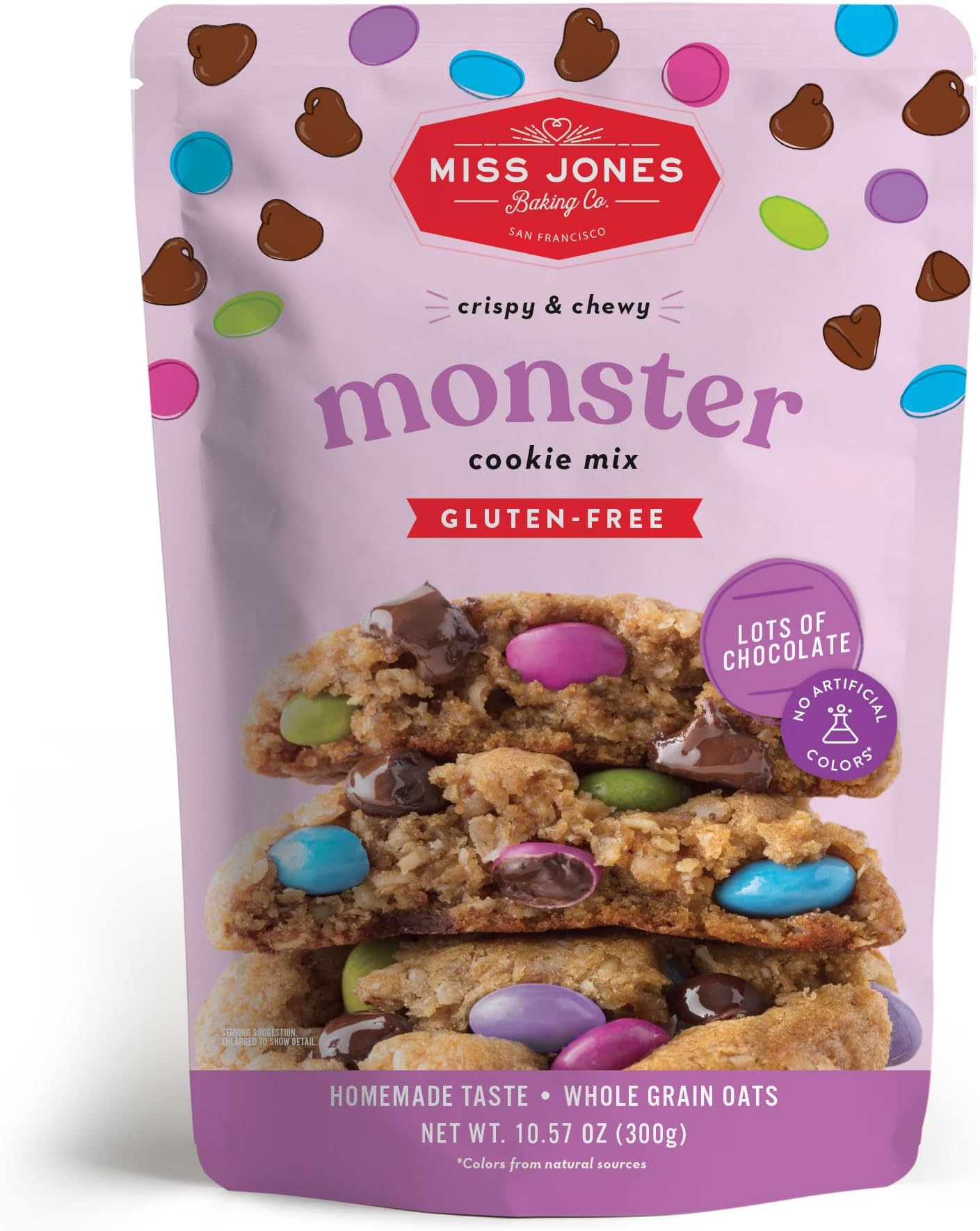 Miss Jones Baking Monster Cookie Mix - Certified Gluten Free & Made with 100% Oats, Easy To Bake Desserts & Treats, Artificial Colors, (Pack of 1)
