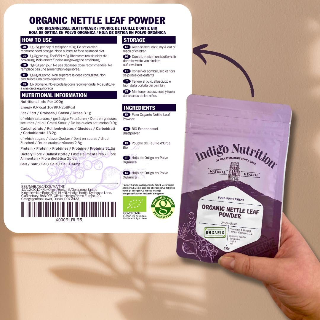 Indigo Herbs Ortica organica Foglie in polvere 500g