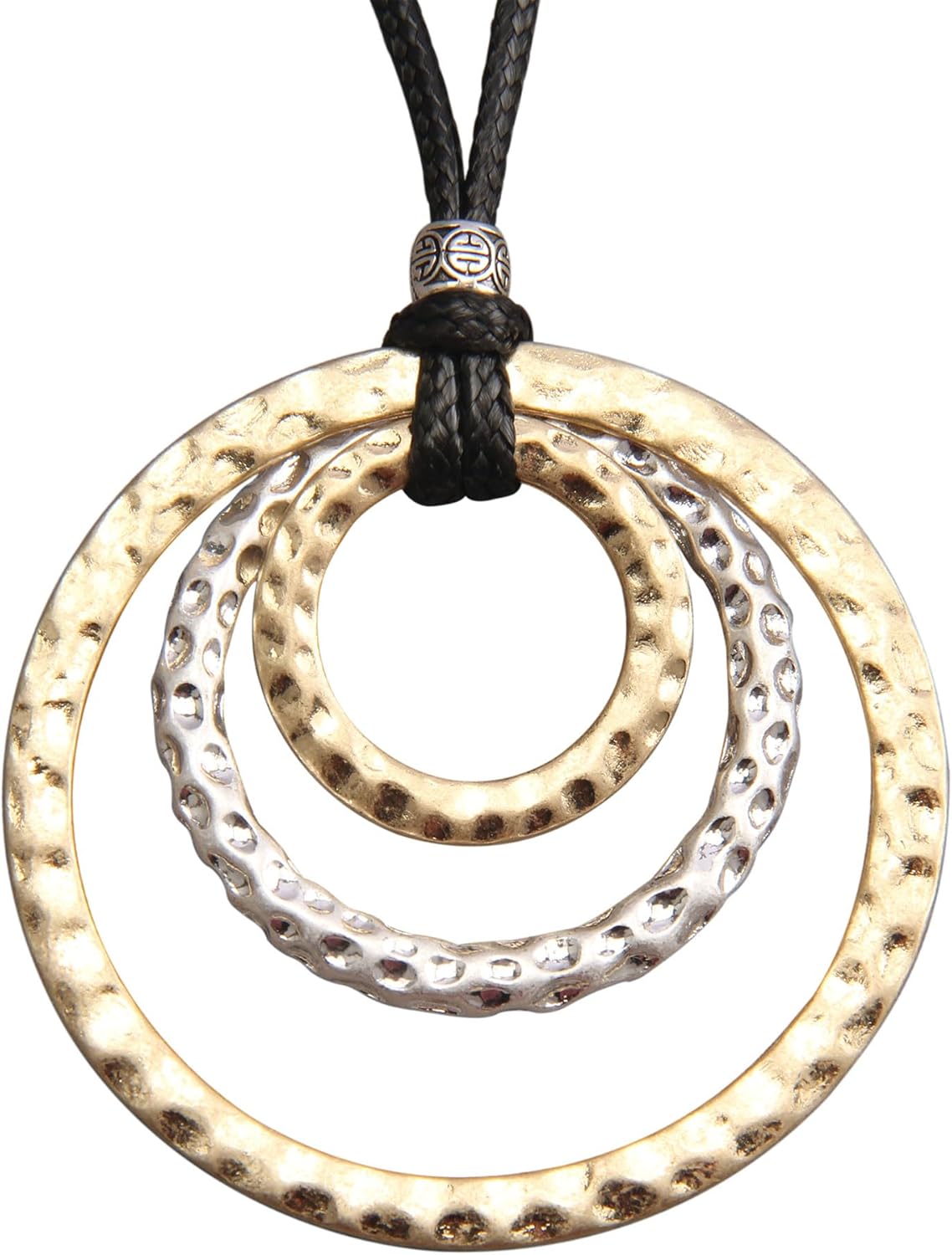 GelConnie Boho Necklaces for Women Vintage Silver Circles Long Pendant Necklace Cowgirl Sweater Necklace Adjustable Leather Choker Necklace for Women