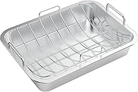 Vista 8 de Onlyfire Sartén para asar con estante en U – Asador de acero inoxidable para hornear, sartén rectangular de lasaña de pavo de 16 pulgadas para asar