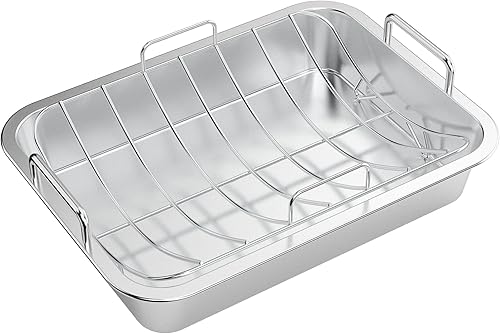 Miniatura 8 de onlyfire - Sartén para asar con estante en U, de acero inoxidable, para asar pavo, pollo, carne y verduras, apta para horno de 16 pulgadas