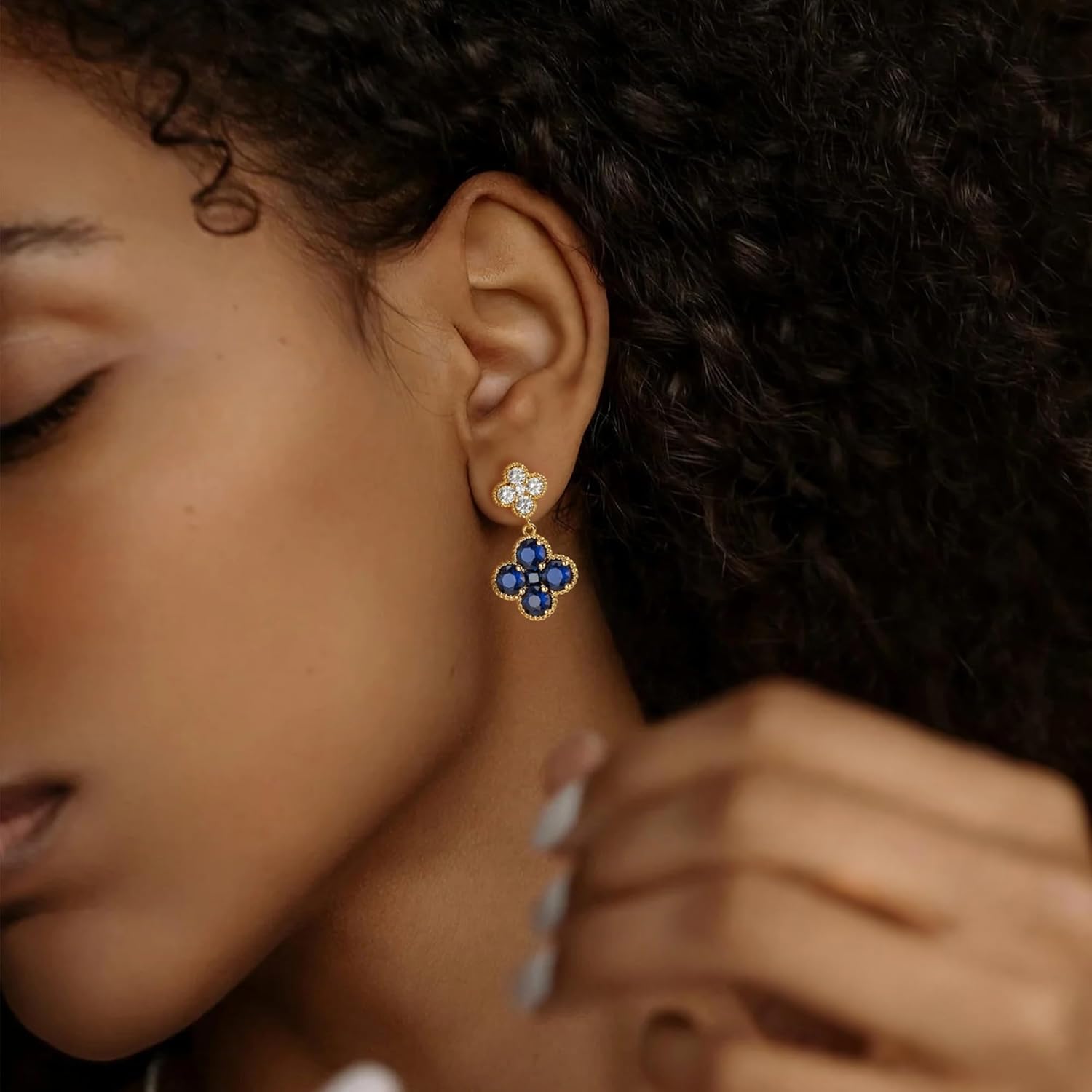 Gold Dangle Earrings for Women Trendy - 14k gold plated Birthstone Four Leaf Clover Stud clover earrings for women Trendy - Hypoallergenic Birthstone Jewelry Lucky Birthday Gift - Image 3