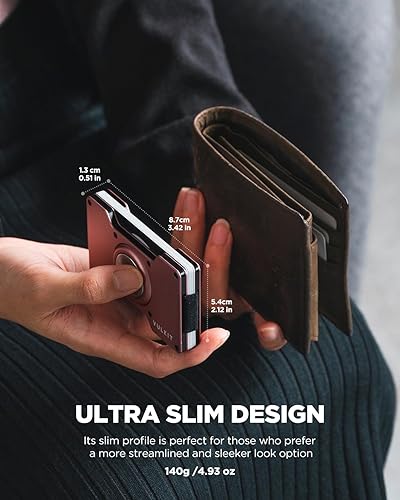 Miniatura 5 de VULKIT Minimalsit - Cartera metálica con clip para dinero, soporte para tarjetas de crédito, compatible con soporte para Airtag, bolsillo frontal,