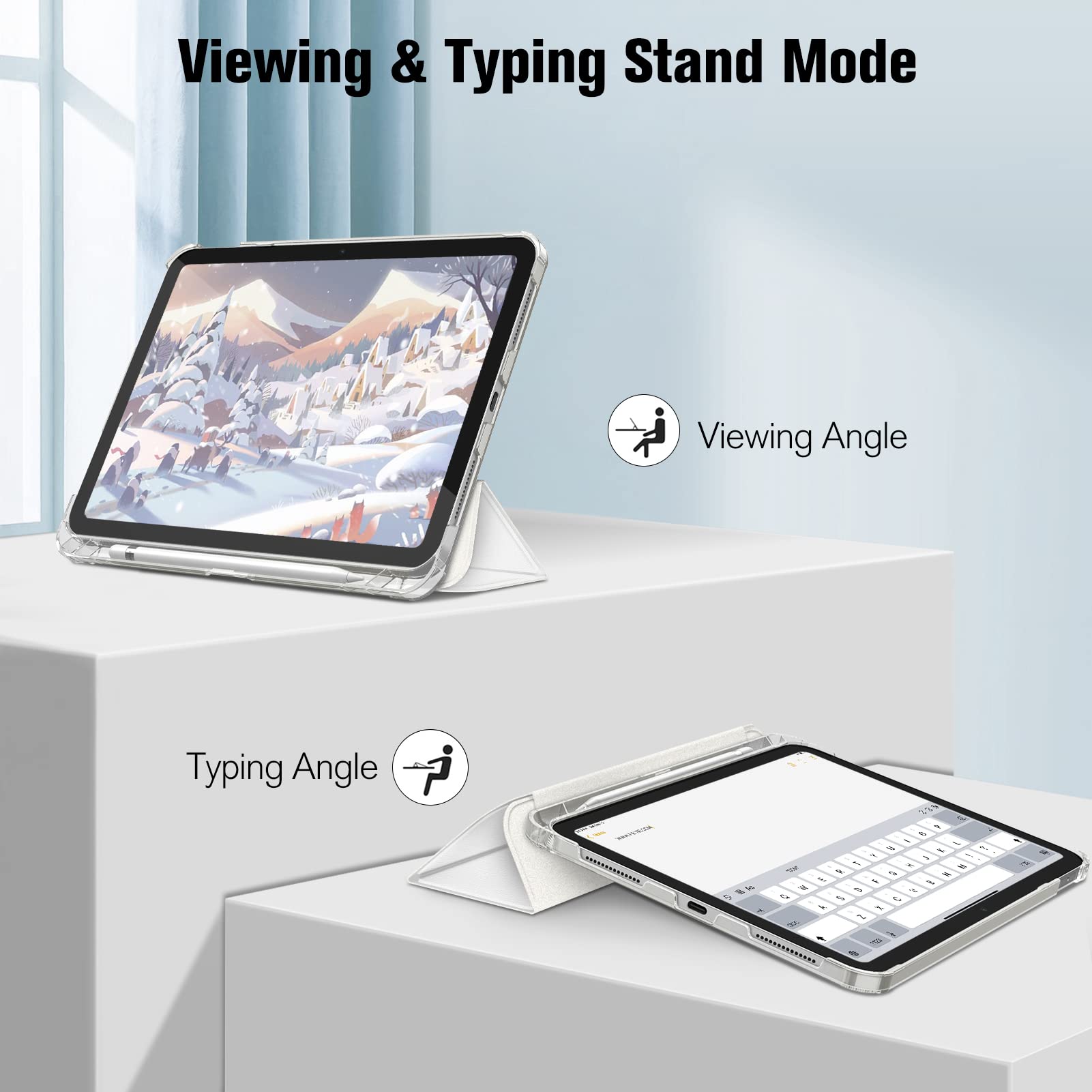 FINTIE Custodia per iPad 10ª Generazione 10.9" 2022 con Built-in Pencil Holder - Sottile Leggero Semi-Trasparente Posteriore Cover Case con Auto Sveglia/Sonno, Bianco