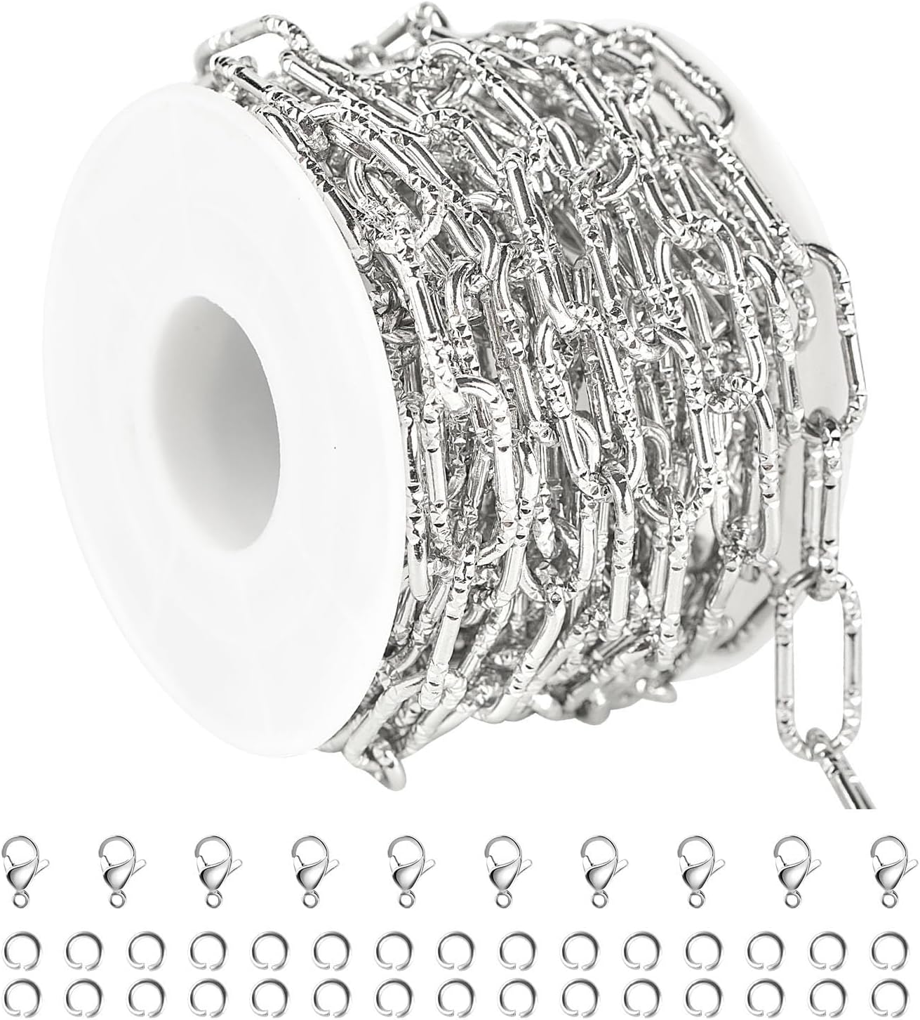 UMAOKANG 13 Feet Stainless Steel Chain for Jewelry Making Embossed Paperclip Chain Necklace DIY Making for Men and Women Jewelry Chain Roll