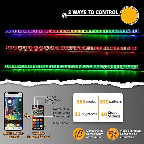 Miniatura 3 de WeiSen Barra de luz LED RGBW de 50 pulgadas, haz combinado de punto de inundación de 288 W con color de persecución multicolor, arnés de cableado y