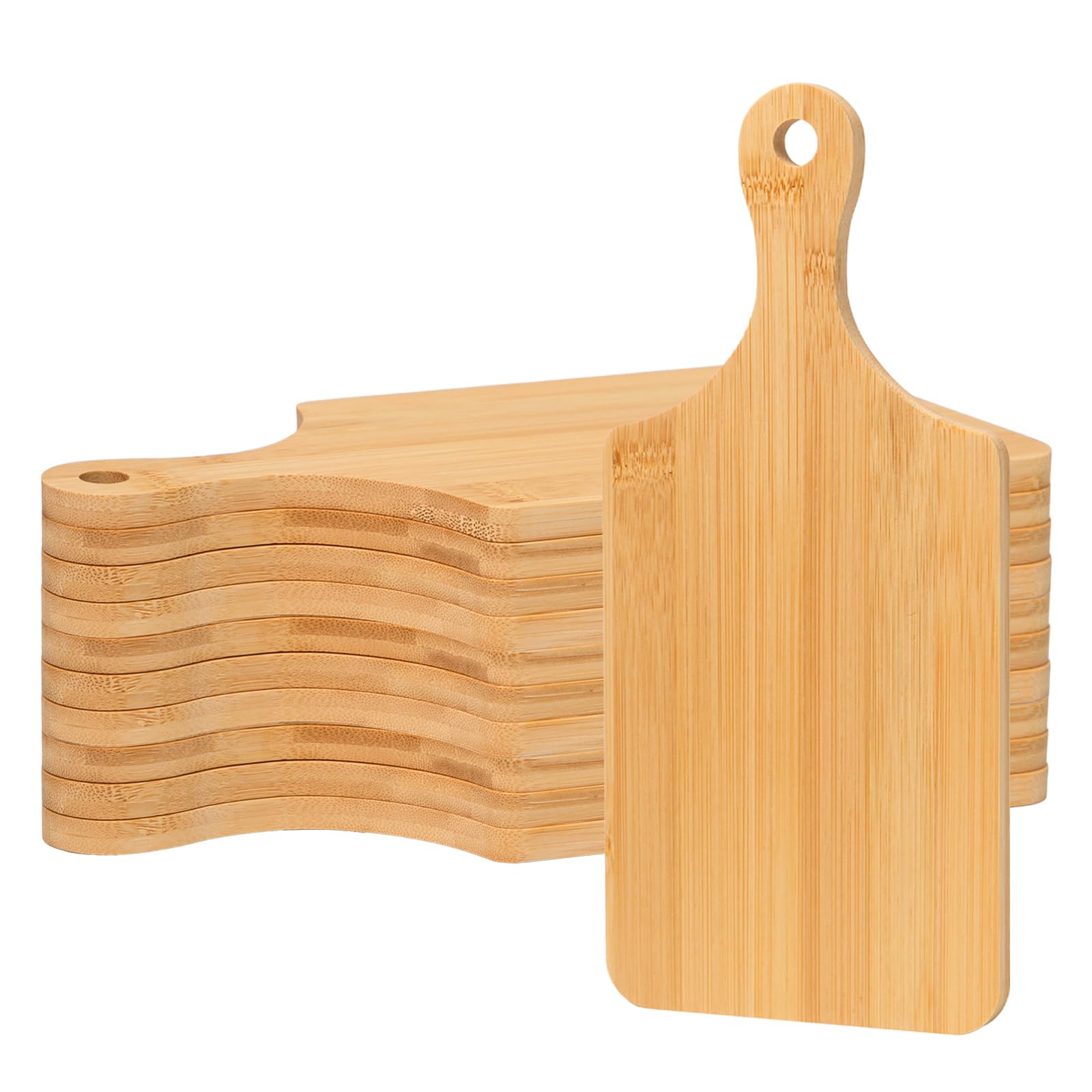 10pcs Taglieri in Bambù con Manico per Carne,Pizza,Formaggio,Pane | 28x12.7x0.8cm, Taglieri in Bambù per Servire, Tagliere in Bambù da Cucina, per Verdure Bistecca Teglia