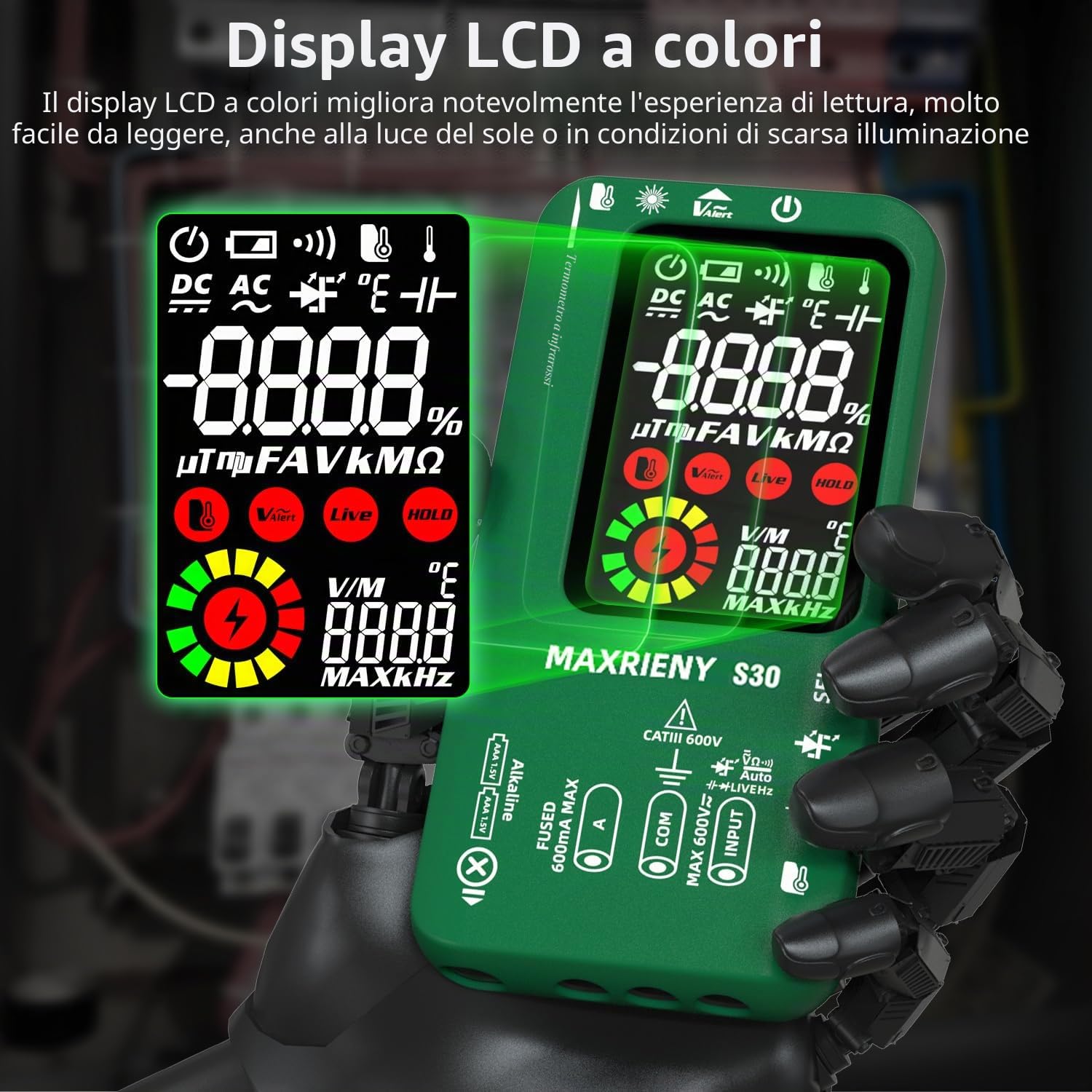 Multimetro Digitale Termometro a Infrarossi Ricaricabile Voltmetro Intelligente 9999 Conteggi Tester di Corrente Elettrica Capacità Diodo Tester di Tensione per LED Automotive Elettronico