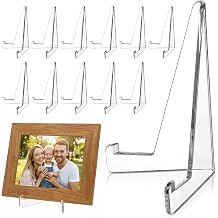 12pcs Acrylic Plate Stands for Display Clear Easels Picture Stands for Display Mini Plate Holder Clear Acrylic Easel Plates Holder for Displaying Pictures Weddings, Birthdays, Home Decoration, Tables