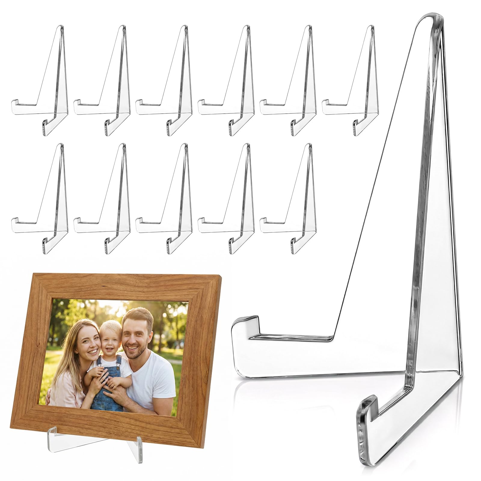 Tyqour 12pcs Mini Plate Stands for Display Clear Acrylic Mini Transparent Easel Display Stands Plate Holder for Pictures Weddings, Birthdays, Home Decoration, Tables