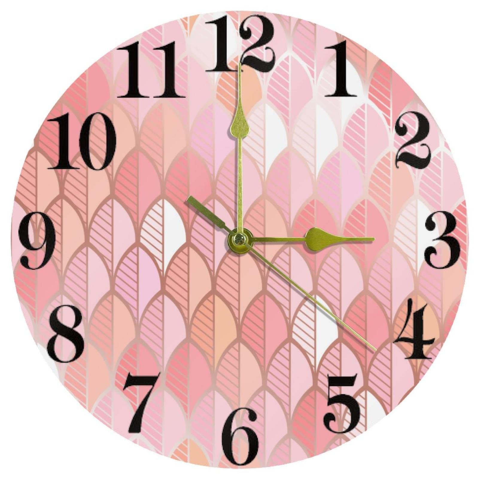 Horloge murale ronde motif écailles de poisson corail 25,4 cm