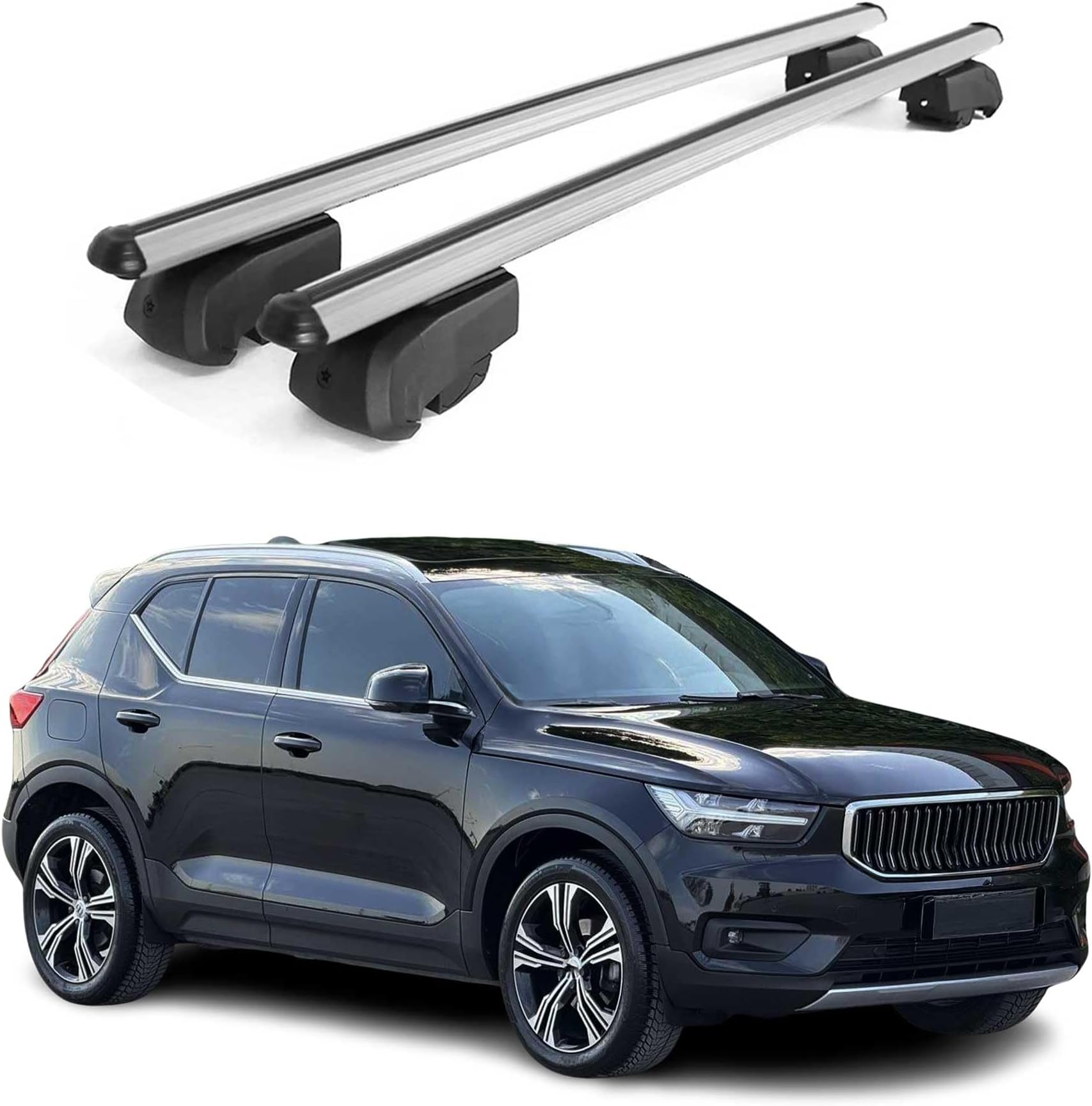 Roof Rack Cross Bars for Volvo XC40 2019-2026 Lockable 165Lbs Aluminium Silver 2Pcs fits Cargo Carriers Kayak Canoe Bike Snowboard