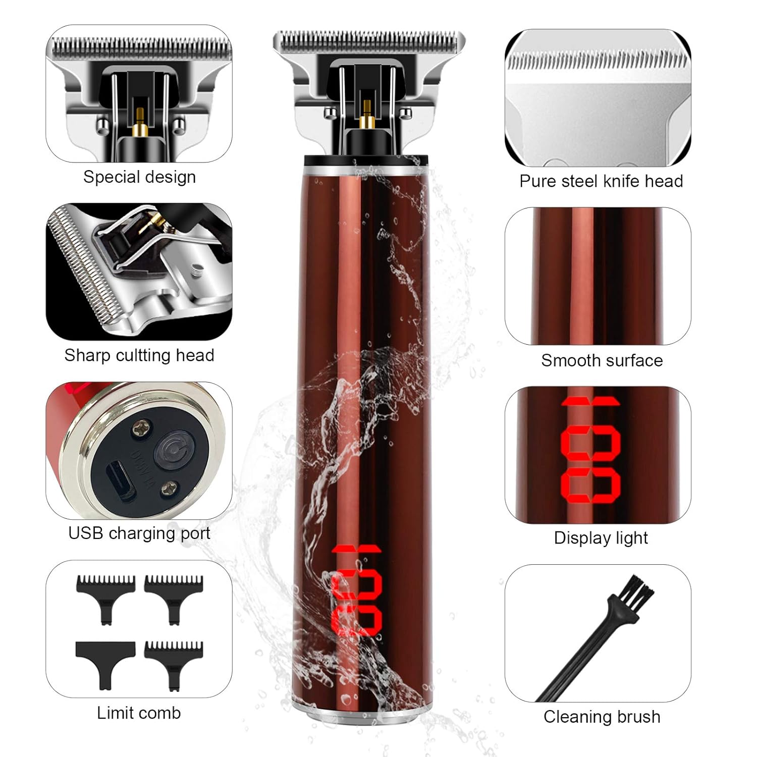 Hair Clippers, Outliner Hair Clippers T-Blade Cordless Hair Trimmer for Men 2mm Baldheaded Waterproof Grooming Kit