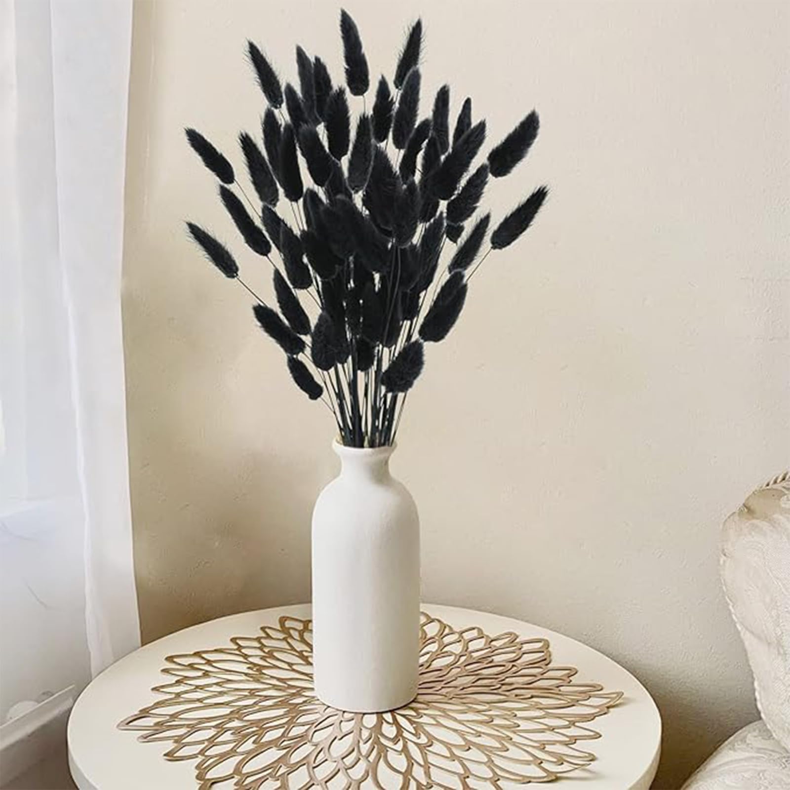Lot de 120 fleurs séchées à l'herbe de la pampa pour vase, fleurs séchées pour haleine de bébé, décoration de mariage, fleurs sèches pour vase (blanc 60 pièces + 60 noirs)