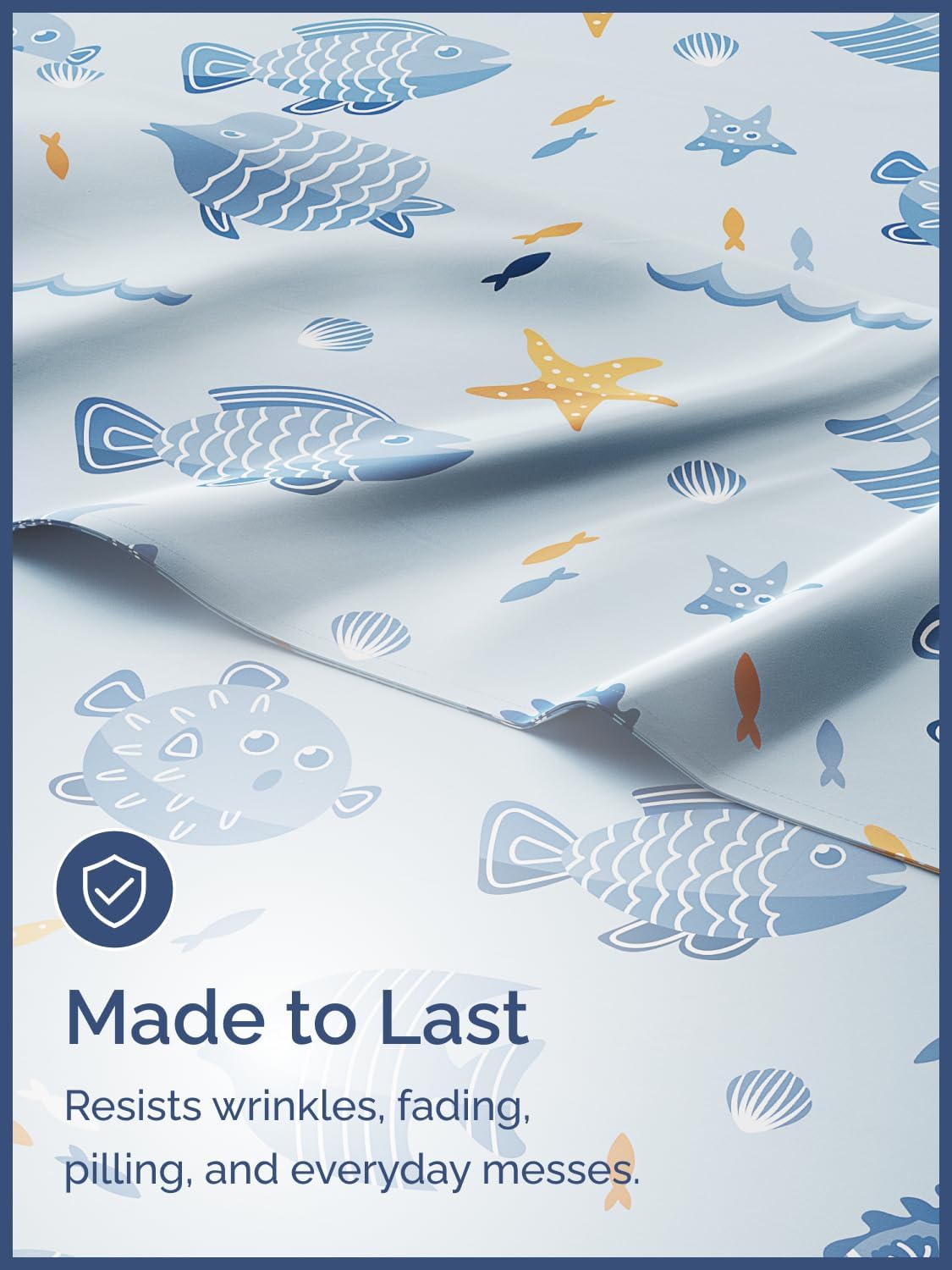 Kids Queen Size Bed Sheet Set - 4 Piece Kids Loft Bed Sheets - Fish Sea Animal Themed Bedding - Soft, Cute - Breathable and Machine Washable - Ocean Animal Bed Set for Boys, Girls, Teens and Toddlers