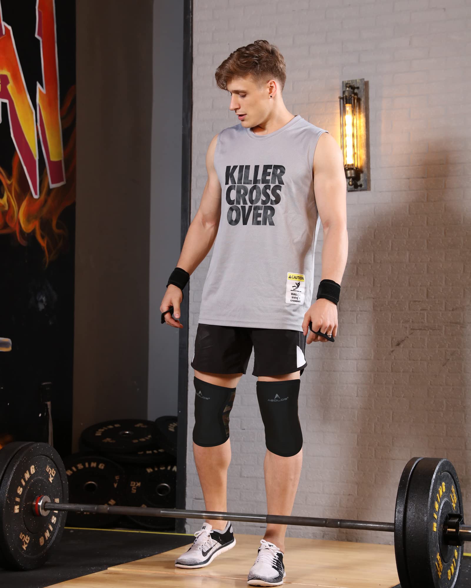 AEOLOS Rodilleras de compresión de 7 mm para levantamiento pesado, sentadillas, gimnasio y otros deportes (camo negro XXL)