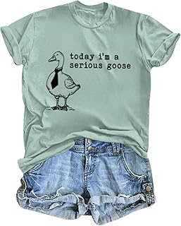 Tuislay Today I'm A Serious Goose Shirt Funny Silly Goose Tshirt Cute Graphic Tees for Women Animal Printed Loose Fit Shirts