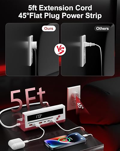 Miniatura 6 de Estación de carga USB 10 en 1, regleta de alimentación de 4 salidas con 6 USB, cable de extensión de 5 pies de largo, enchufe plano de 45, estación