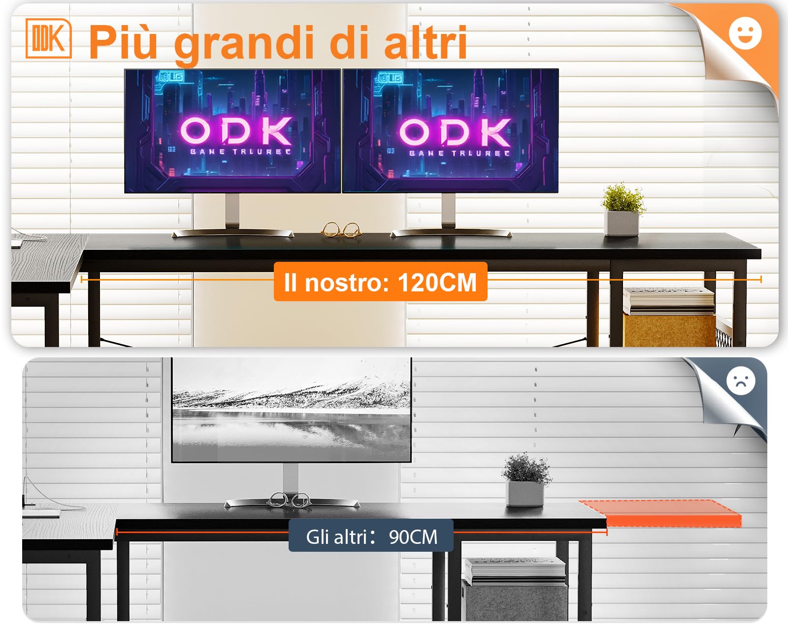 ODK Scrivania Gaming ad L con Design Reversibile, Scrivania con Ampio Spazio di Archiviazione, Scrivania ad Angolo con 2 Prese e 2 Porte USB, Bianco, 168×120cm