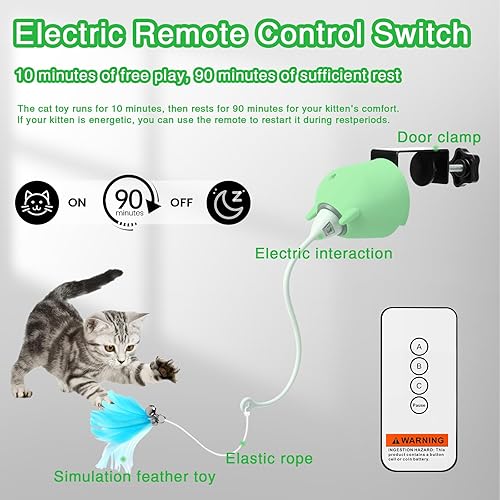 Miniatura 5 de Juguetes interactivos para gatos para interiores, juguete recargable, puerta colgante eléctrica con 4 plumas, juguetes para gatitos aburridos