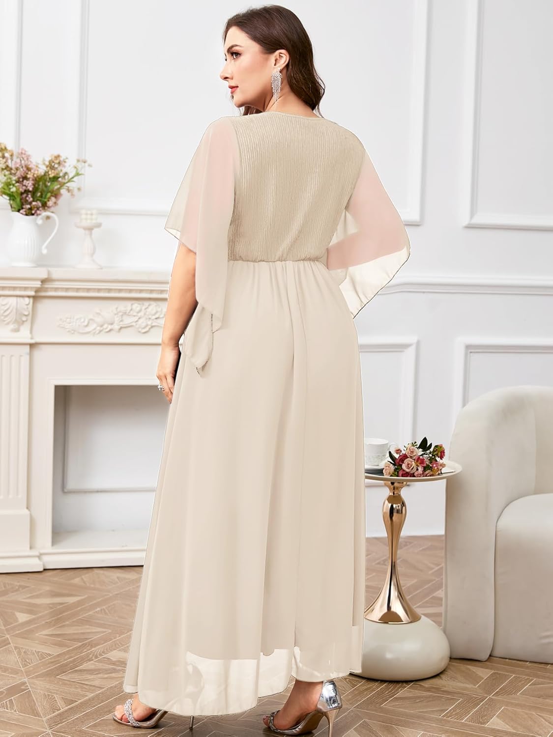 ZOMVA Plus Size Formal Dress V Neck Chiffon Handkerchief Sleeve Mother of Bride Dresses Wedding Guest Party Evening Gown - Image 6